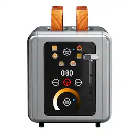 WHALL - Touchscreen Toaster 2 Slice, 1.5in Wide Slot, 6 Shade, Bagel Function, Removable Crumb Tray - Stainless Steel