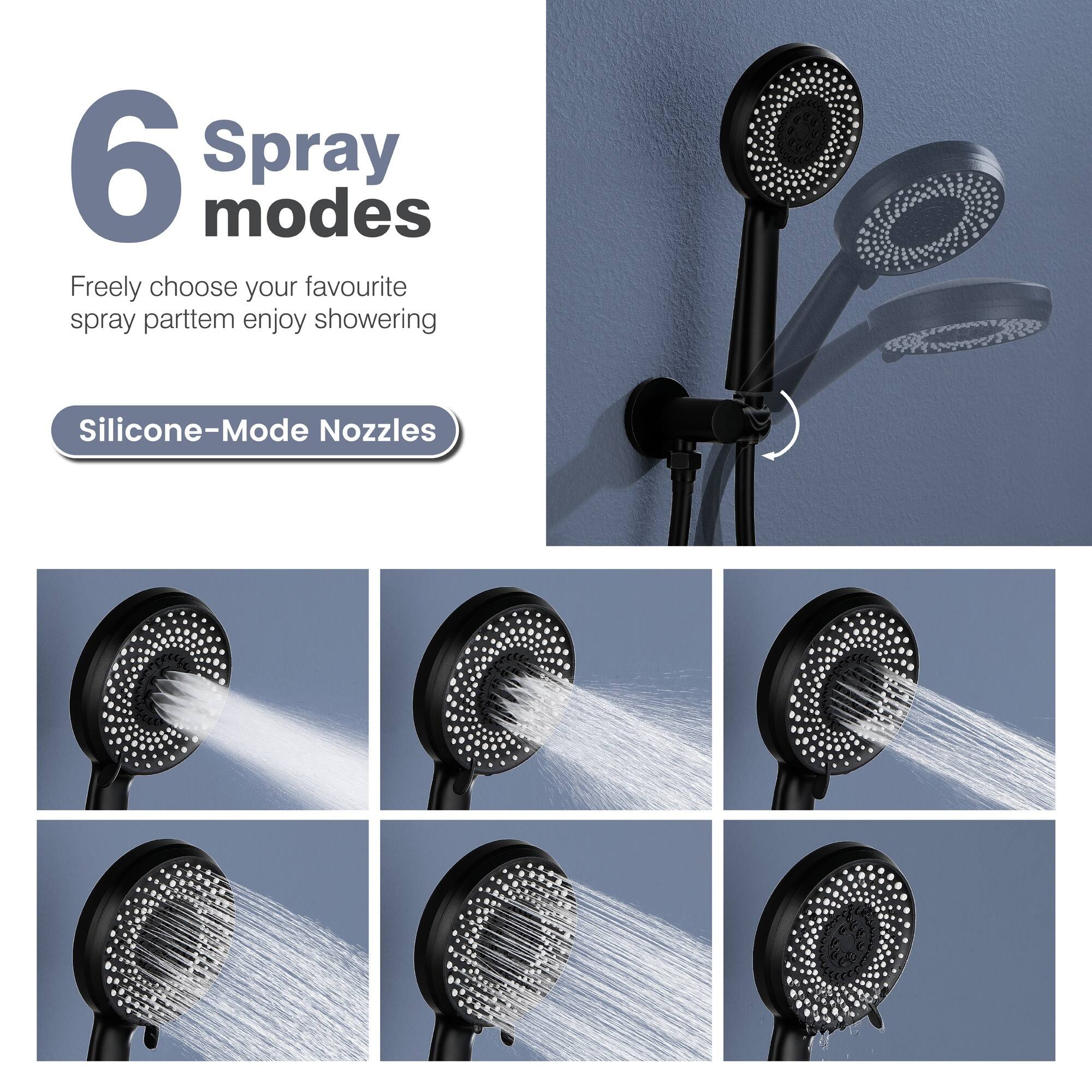 6 Spray modes  
Freely choose your favourite spray pattern and enjoy showering  
Silicone-Mode Nozzles