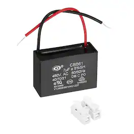 Unique Bargains - 7uF CBB61 Ceiling Fan Capacitor, AC 450V 2 Wires with Terminal Blocks for Pump Motor Generator Blower - Black
