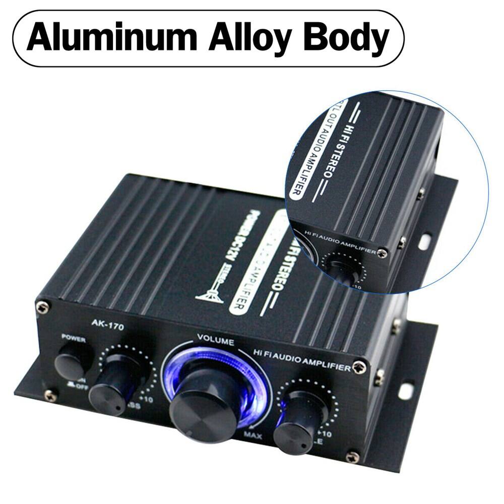 Aluminum Alloy Body

AK-170

POWER OFF 10 s

STL OUT

Hi AUDIO FI AMPLIFIER

STEREO

POWER DC12V

H FIAUDIO DC12V

AMPLIFIER

FISTEREO

VOLUME

Hi Fi AUDIO AMPLIFIER

MAX +10

E