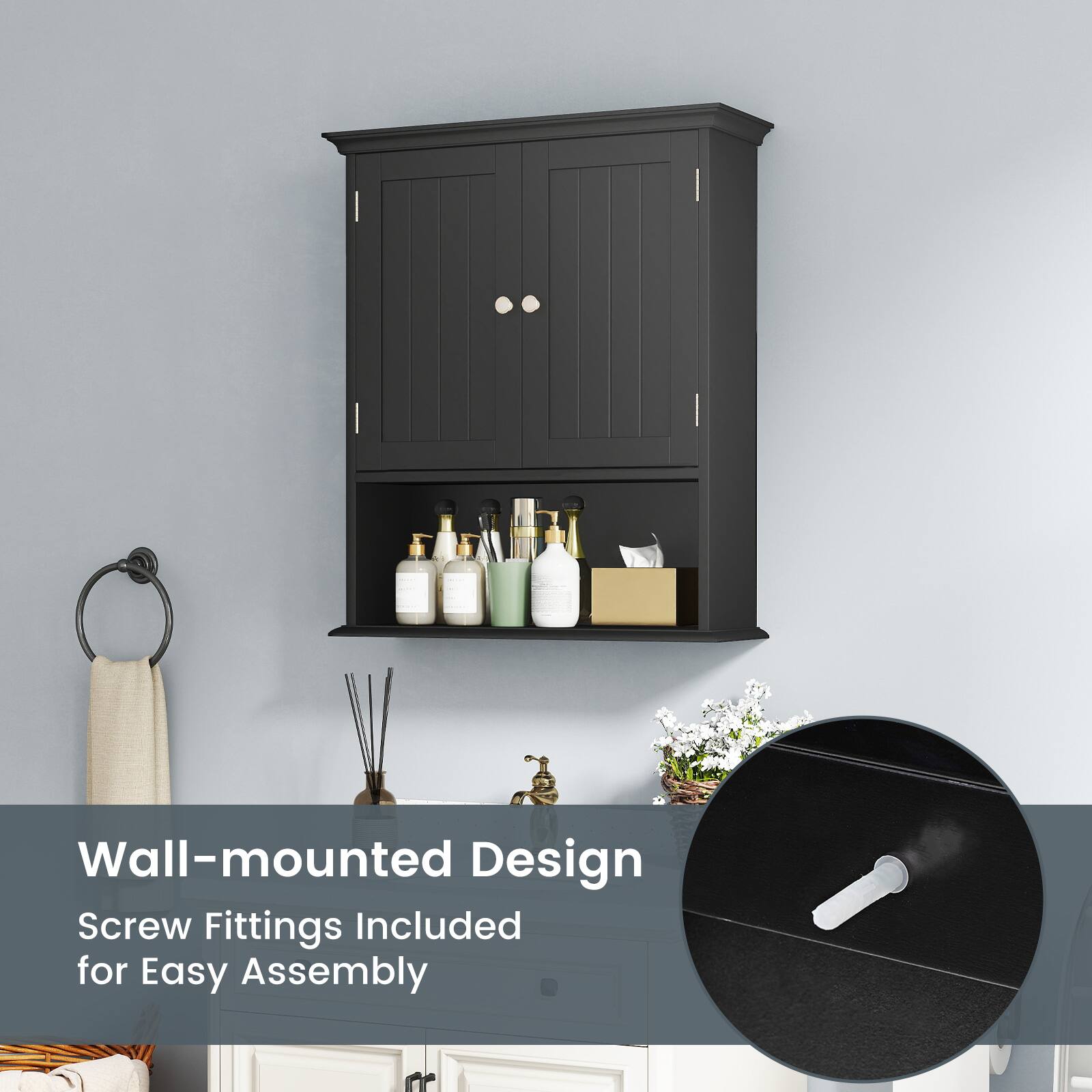 Wall-mounted Design  
Screw Fittings Included for Easy Assembly