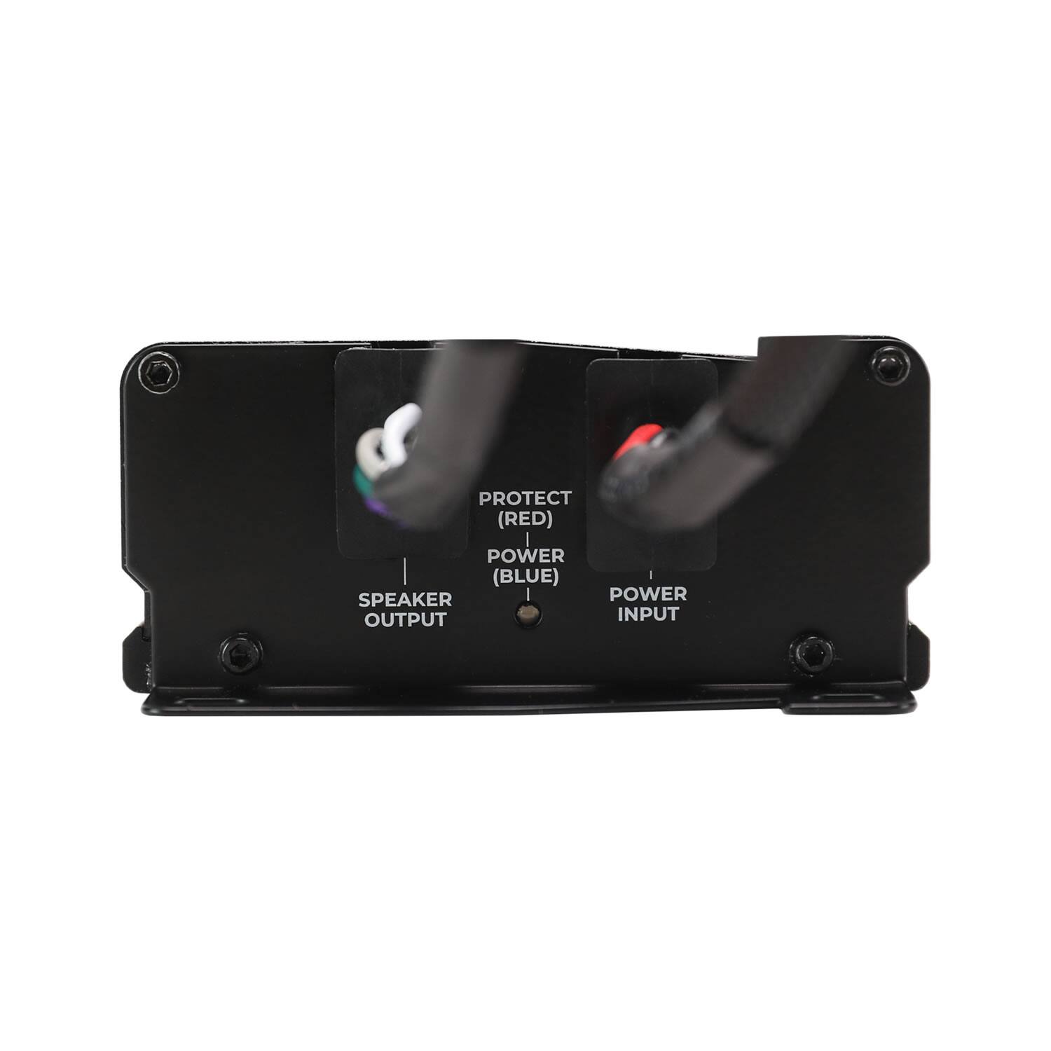 PROTECT (RED) | POWER (BLUE) SPEAKER OUTPUT | POWER INPUT