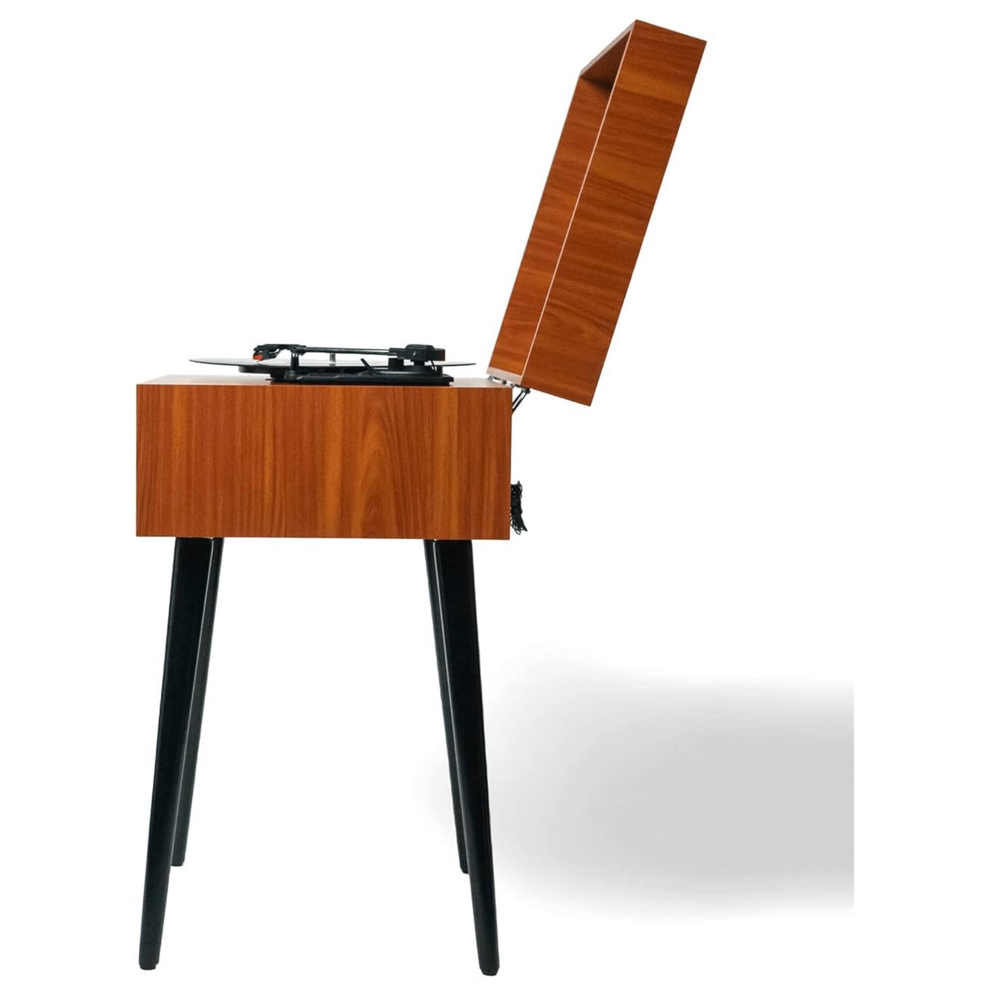 Left. Victor Audio - Newbury 8-in-1 Music Center w Chair-Height Legs, USB Slot & AM FM Radio - Mahogany.