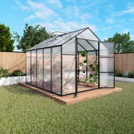 Mondawe - 8x10 FT Polycarbonate Greenhouse With Aluminum Frame and Adjustable Roof Vents - Black