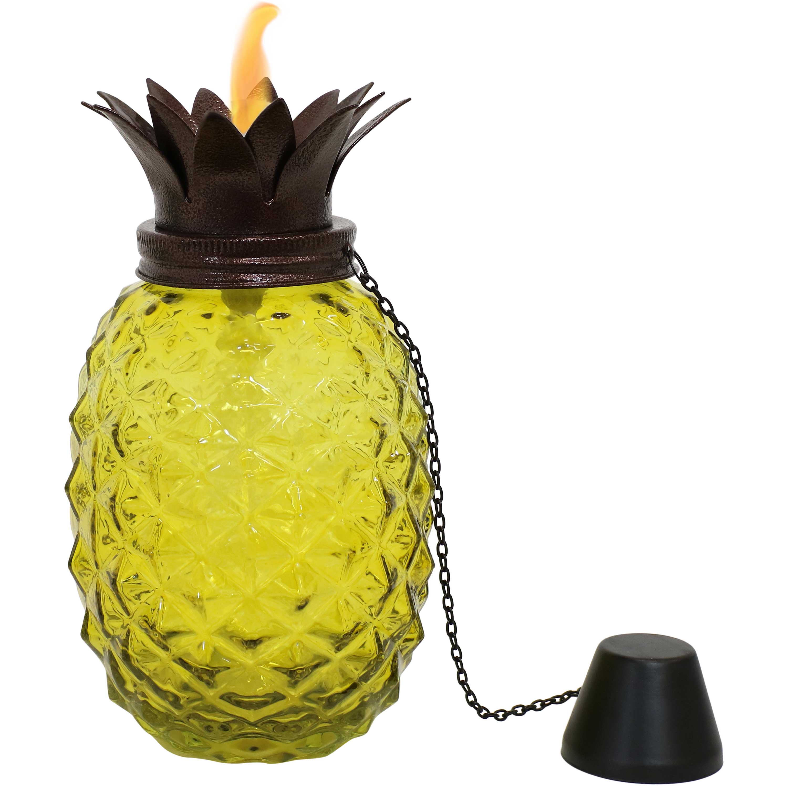 Alt View 8. Sunnydaze - Glass Tropical Pineapple 2-in-1 Outdoor Torch - Set of 2 - Yellow.