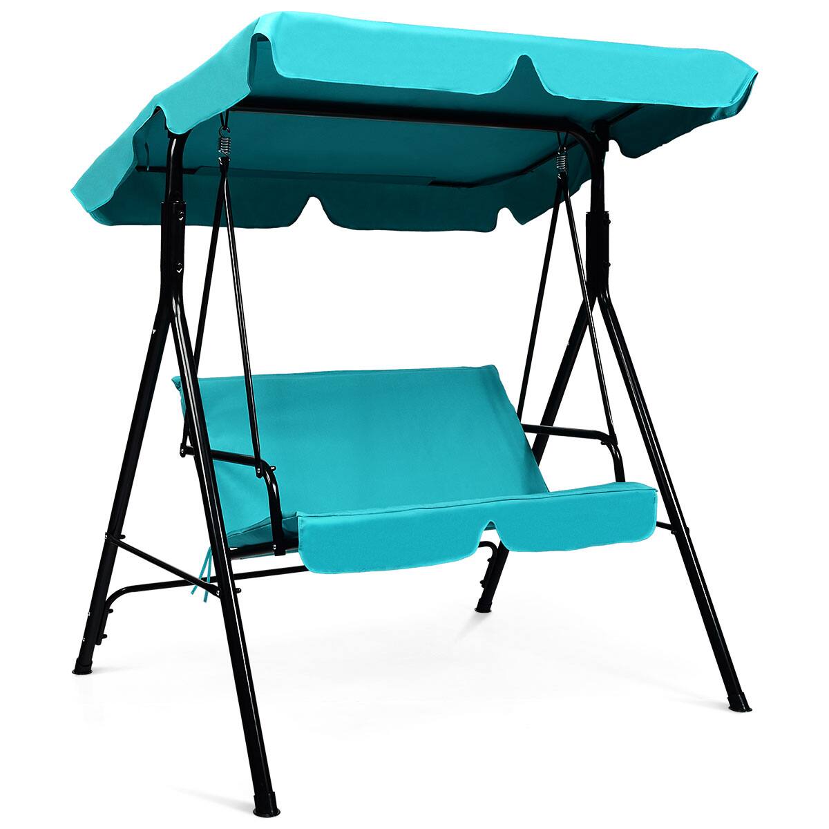 Alt View 6. Costway - Costway Loveseat Patio Canopy Swing Glider Hammock Cushioned Steel Frame Outdoor - Blue.