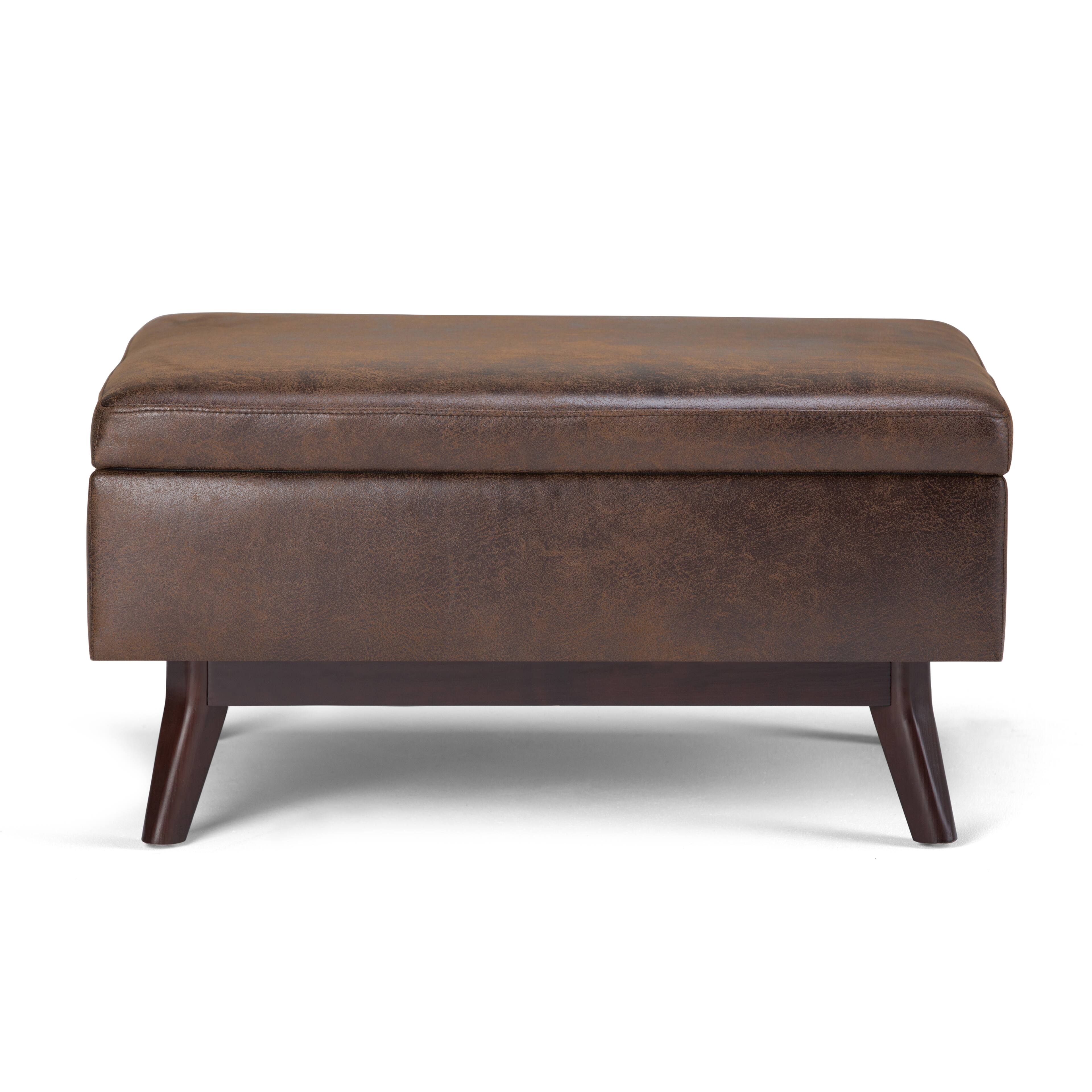 Left. Simpli Home - Owen 34 inch Wide Mid Century Modern Rectangle Coffee Table Storage Ottoman - Distressed Chestnut Brown.