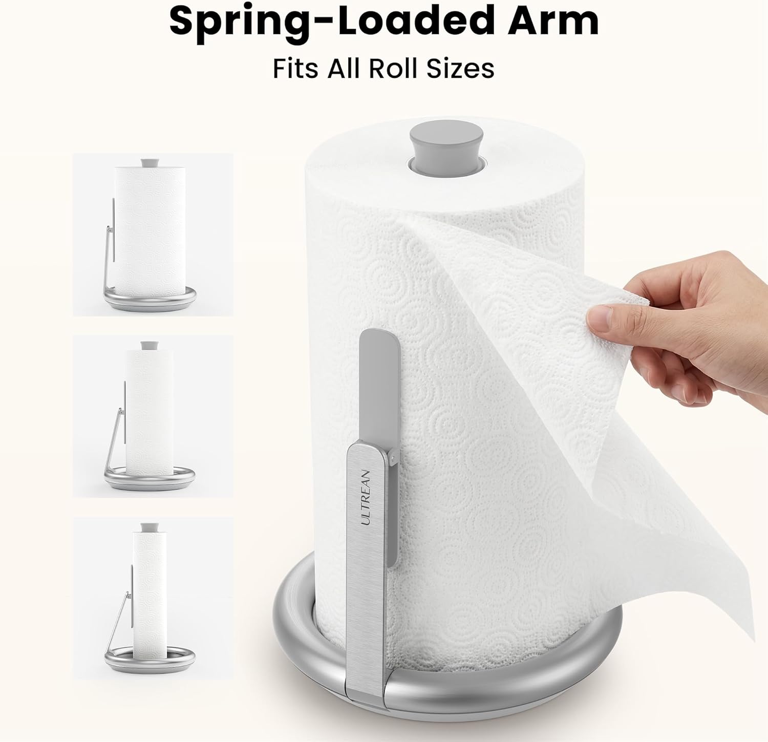 Spring-Loaded Arm Fits All Roll Sizes