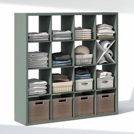 Furinno - CUBIC Closet Organizers, 16-Cube Modular Organizer, Open Shelf, Extra Thick Frame, for Wardrobe, Bedroom, Living Room - Sage Green