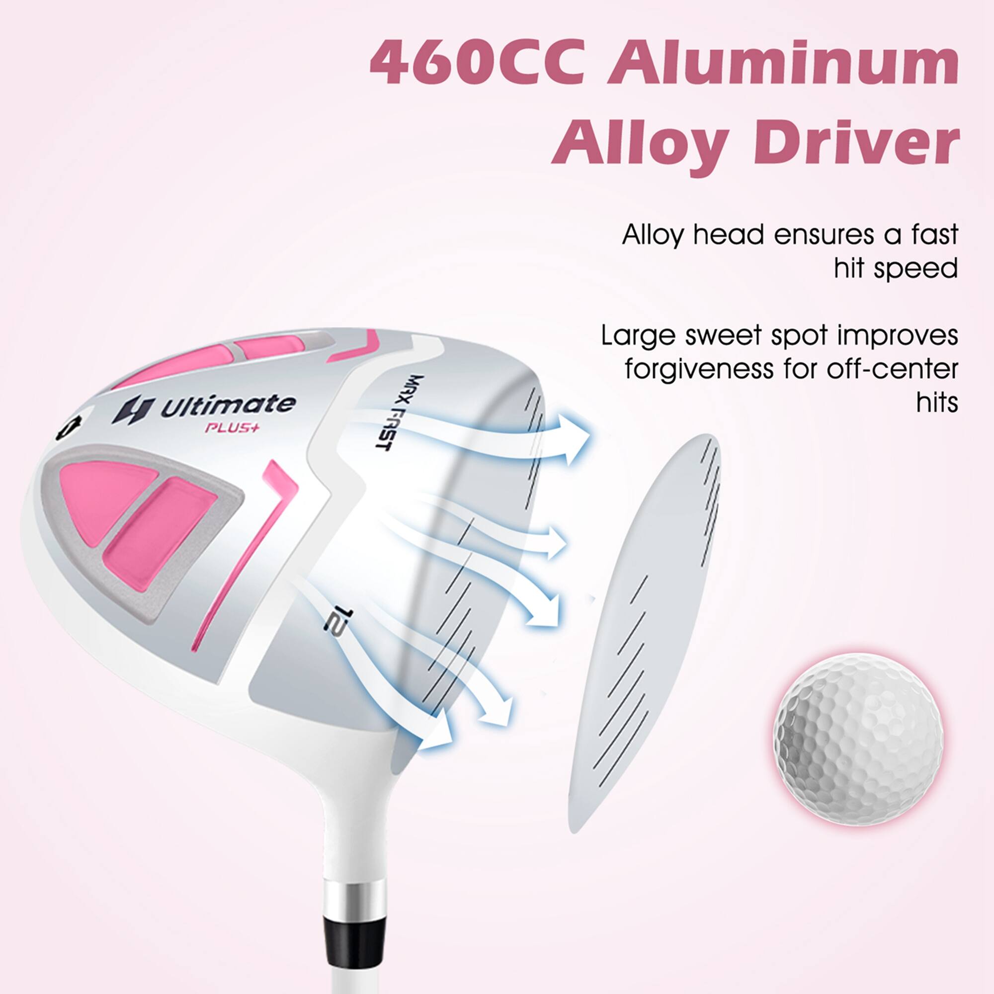 460CC Aluminum Alloy Driver

Alloy head ensures a fast hit speed

Large sweet spot improves forgiveness for off-center hits