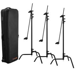 Matthews - 40" C+ Stand with Turtle Base, Grip Head and Arm, Black, 3-Pack, Bundle with Slinger L6 BigBag Rolling Kit Bag