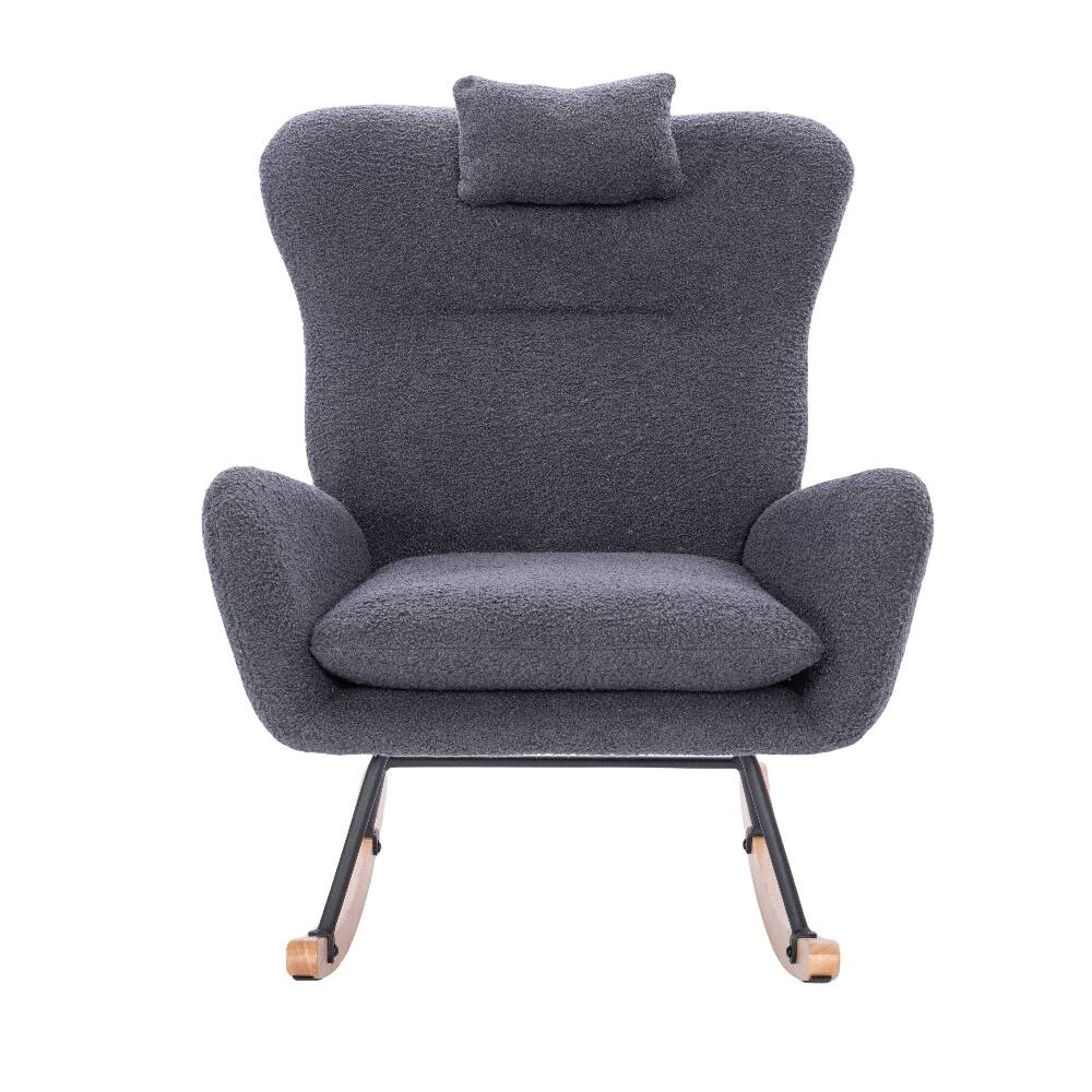 Alt View 3. Loheer - Loheer Dark Grey Teddy Upholstered Nursery Rocking Chair Ergonomic Rocker for Living Room - Dark Grey.