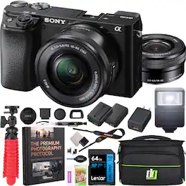 Bundle - Sony - a6100 Mirrorless Camera 4K APS-C ILCE-6100LB 16-50mm Lens Accessory