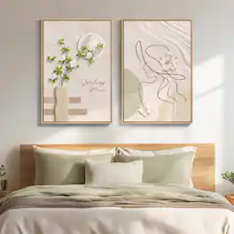 Hirose Alice - Framed Neutral Abstract Landscape Wall Art for Bedroom Tree Canvas Large Artwork for Living Room Walls Modern - 2 Piece-Neutral Women 20" W x 30" H x 2Pcs