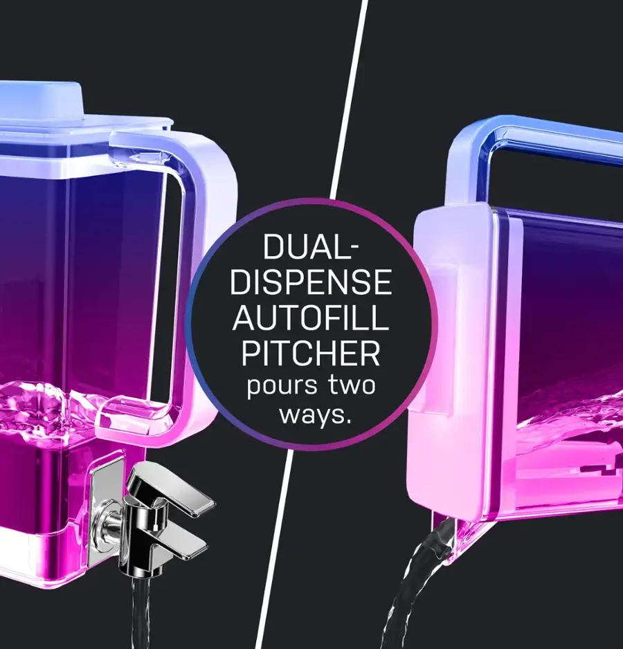 DUAL-DISPENSE AUTOFILL PITCHER pours two ways.