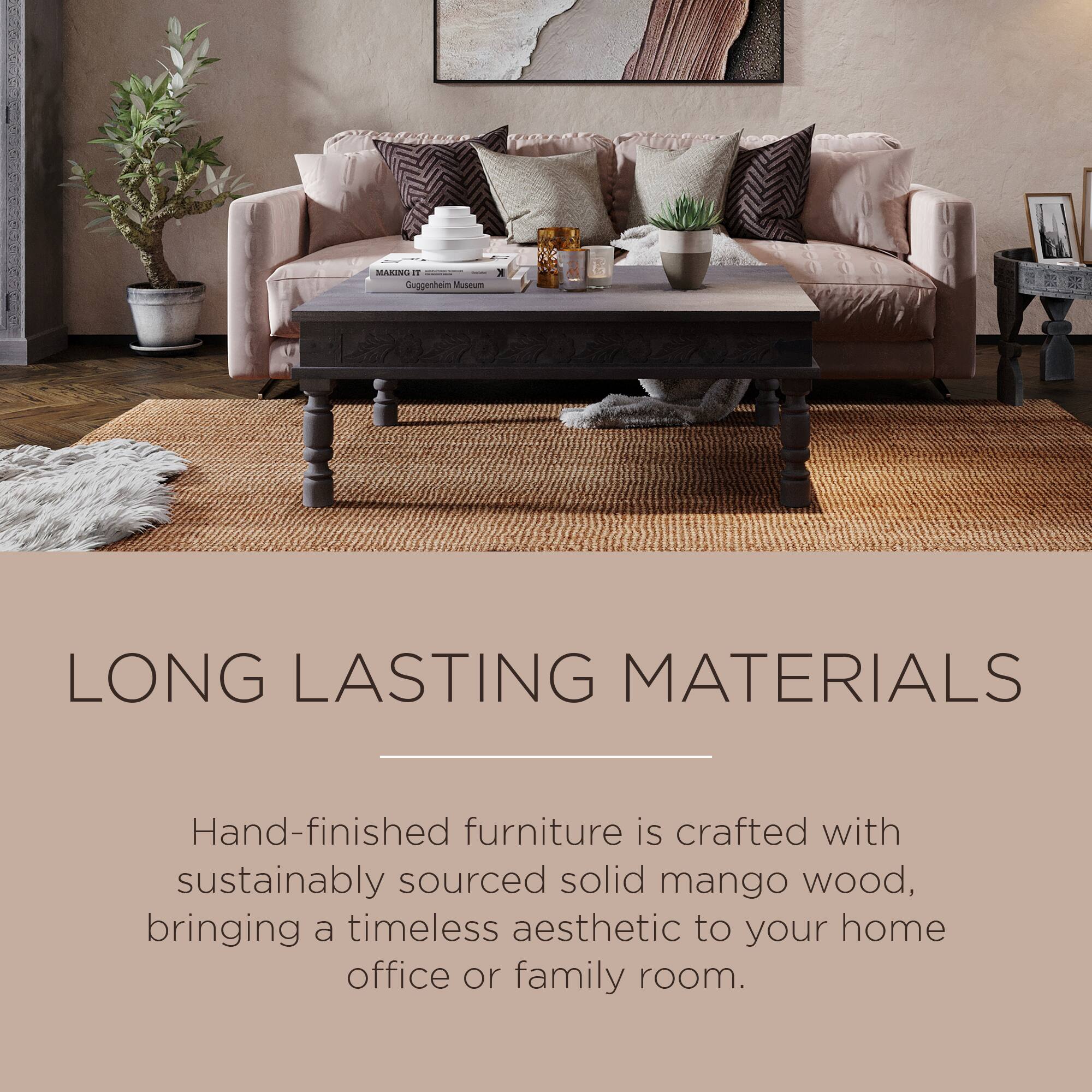 MARING - Guggenheim Museum

LONG LASTING MATERIALS

Hand-finished furniture is crafted with sustainably sourced solid mango wood, bringing a timeless aesthetic to your home office or family room.