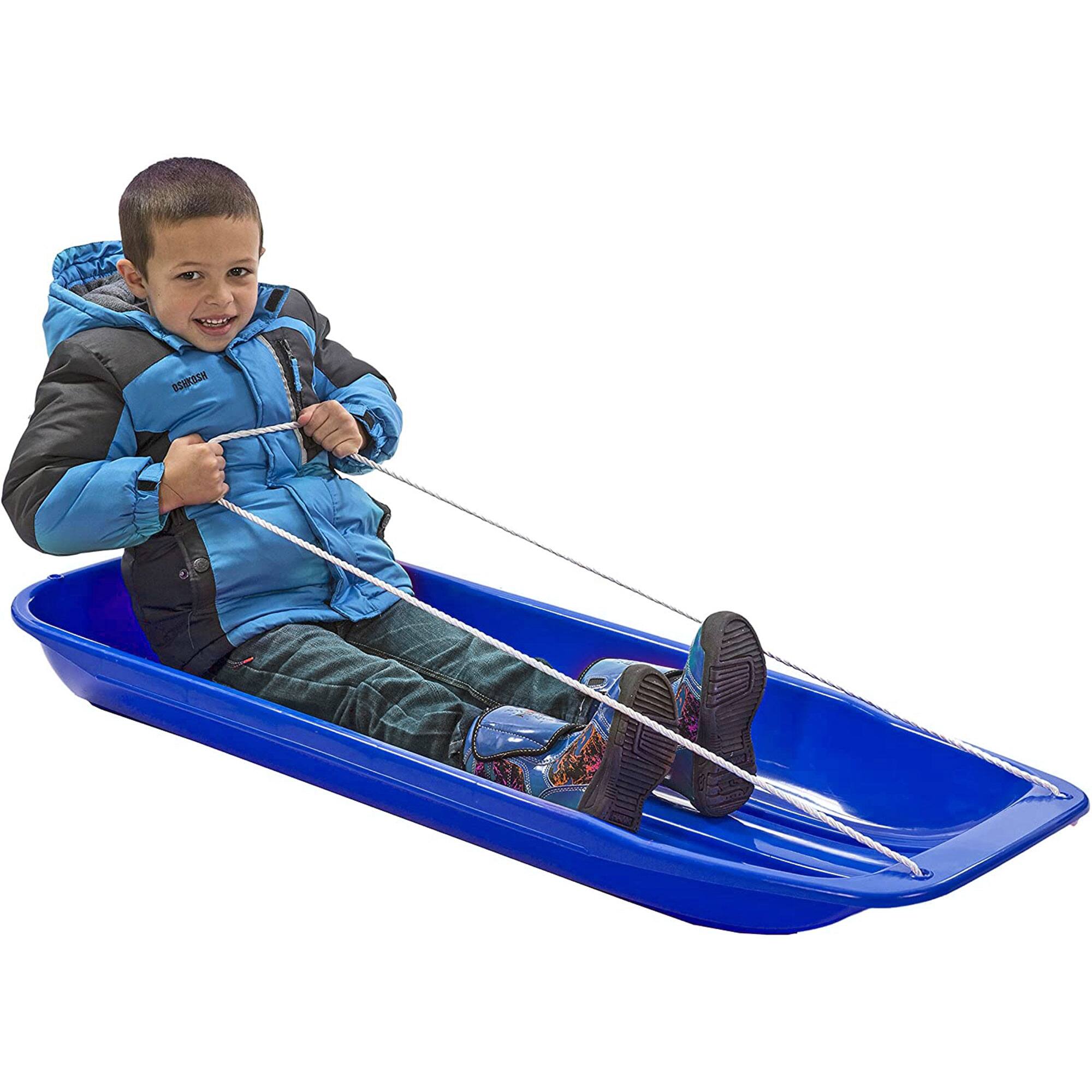 Alt View 4. Lucky Bums - Lucky Bums Kids 48 Inch 1 Person Plastic Snow Toboggan Sled with Pull Rope, Blue - Blue.