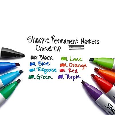 Sharpie Permanent Markers  
Chisel Tip  

MM Black  
MM Blue  
MM Turquoise  
MM Green  
MM Red  
MM Orange  
MM Lime  
MM Purple  

Sharpie