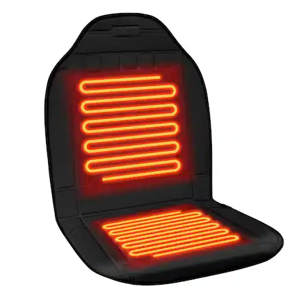 Front. COTTAGE - Heated Seat Cover For Winter Fast Heating Pad Warmer Preimum Fabric Setting - Black Full Set.