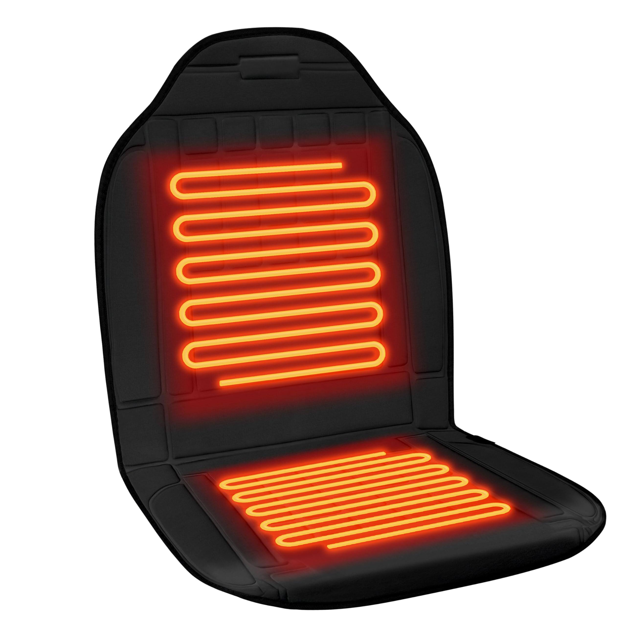 Front. COTTAGE - Heated Seat Cover For Winter Fast Heating Pad Warmer Preimum Fabric Setting - Black Full Set.