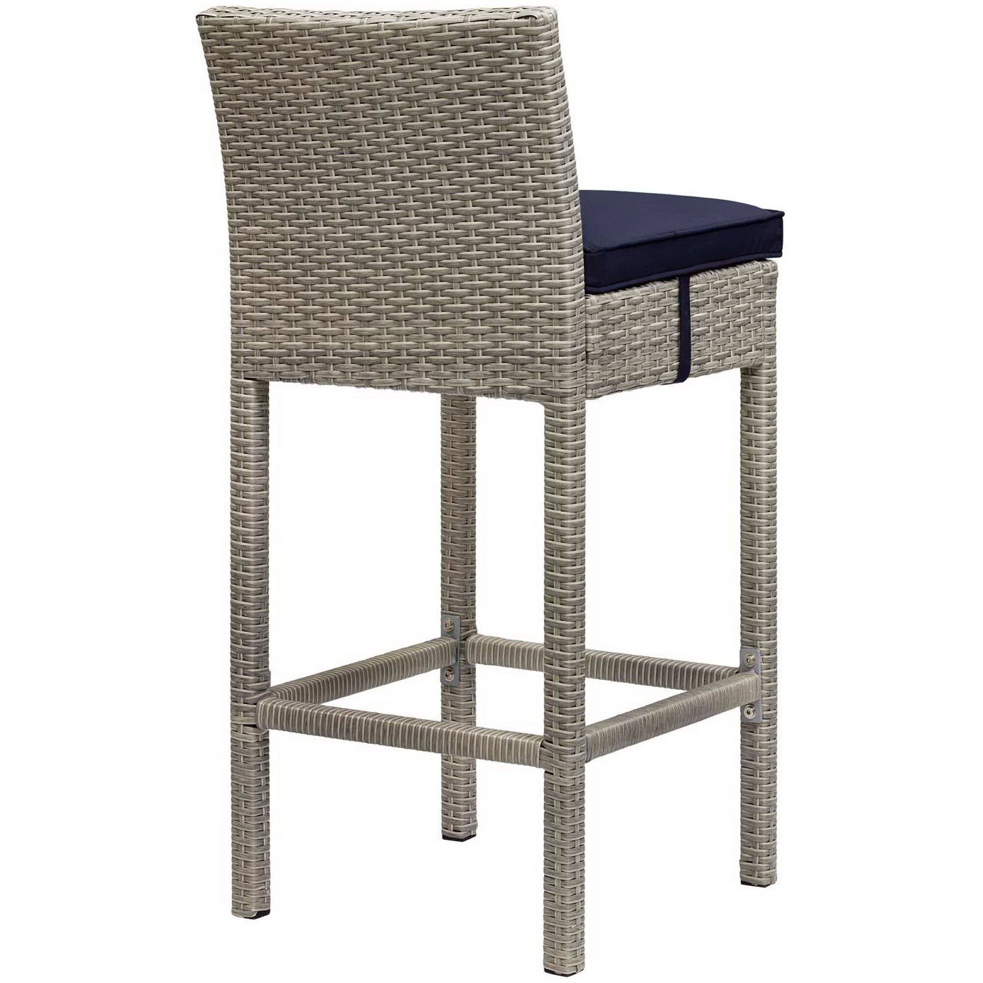 Back. Modway - Conduit Outdoor Patio Wicker Rattan Bar Stool Set of 2 by Modway - Light Gray Navy.