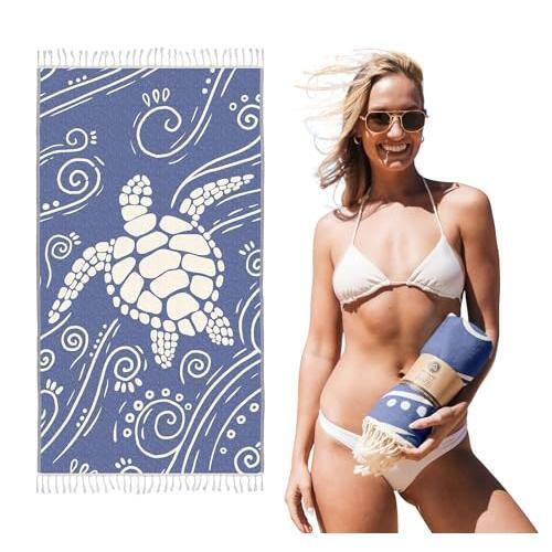 Front. Reds Spade - Beach Towel Oversized Cotton Ultra Absorbent & Sand Resistant Extra Large For Bathroom Pool Travel (turquoi... - Navy Sea Turtle.
