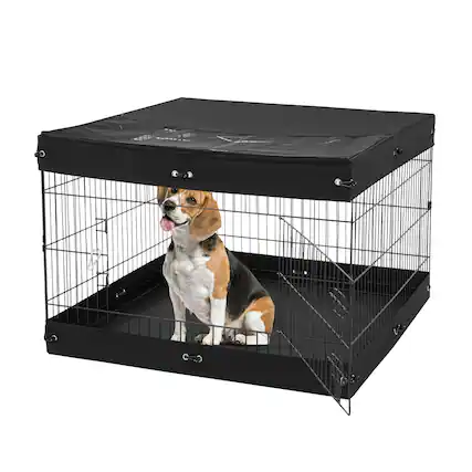 Front. VEVOR - Dog Playpen,4 Pcs 24 x 36 in Panels Foldable Metal Pet Exercise Pen,Dog Fence Indoor and Outdoor Pen with Door,Top Cover.