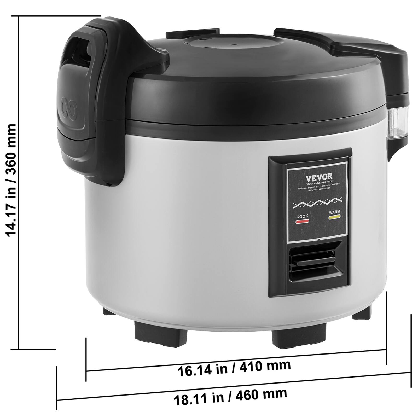 mm / 360 in 14.17  
VEVOR TOOLT ARO TOUCH Estaranty Cartone Sugars ha Terrical www.everophisport 119 WARM COOK  
16.14 in / 410 mm  
18.11 in / 460 mm