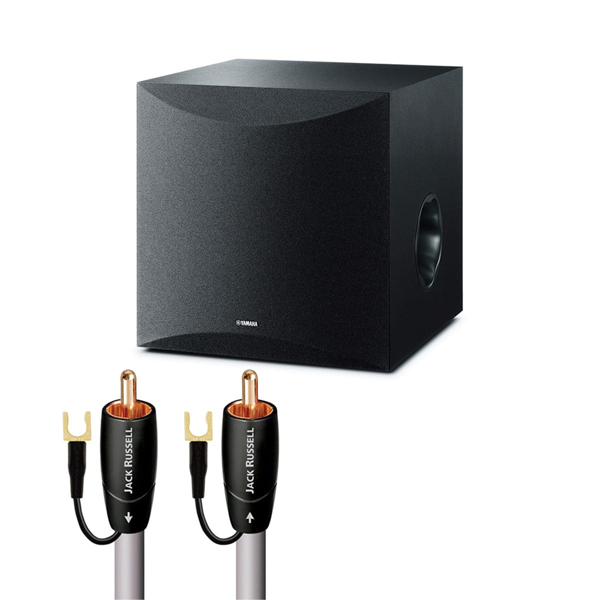 Yamaha - NS-SW100 Powered Subwoofer Bundle w/ AudioQuest Jack Russell Cable - Black