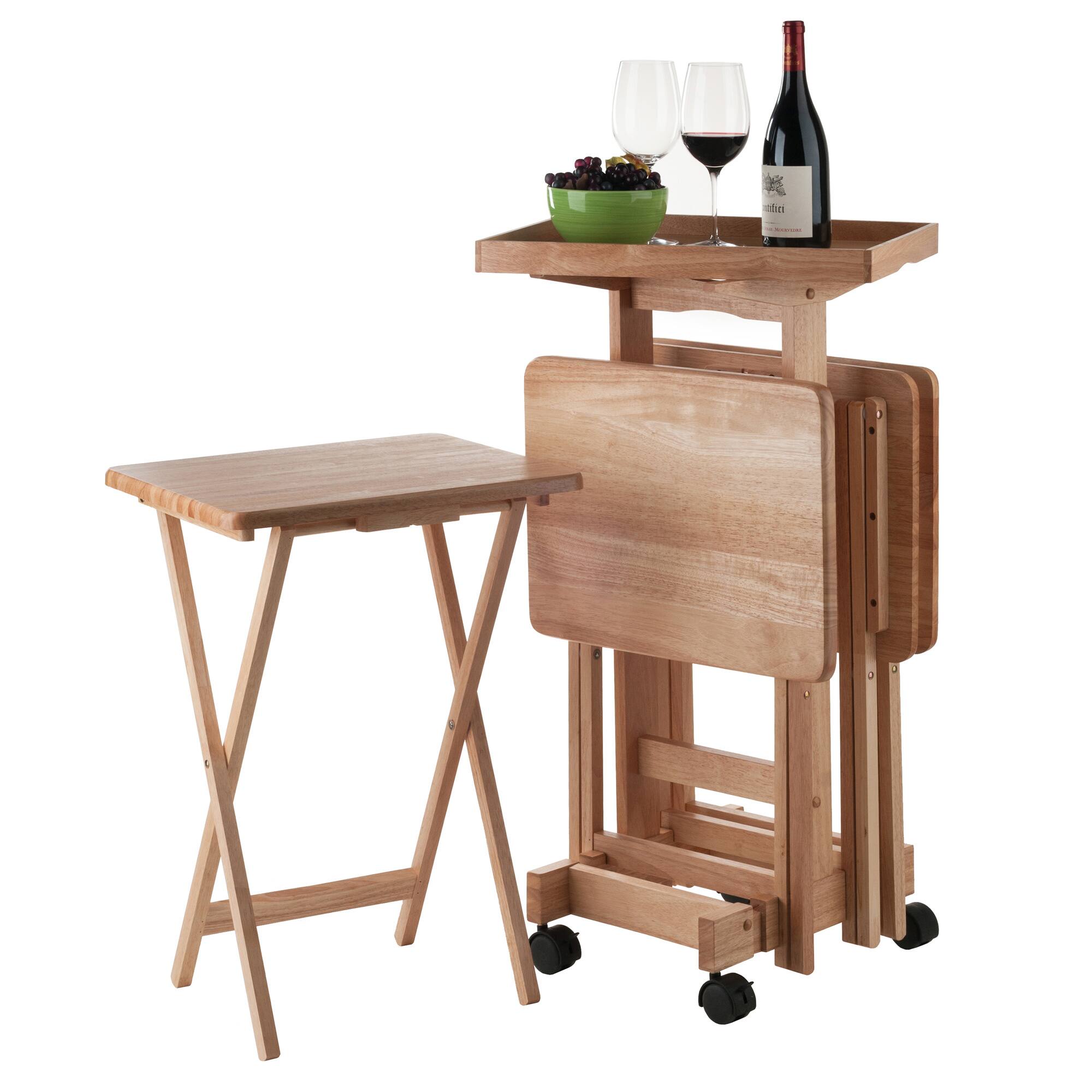 Alt View 10. Winsome Wood - Isabelle Set of 4 Snack Tables with Mobile Stand and Removable Tray - Natural.