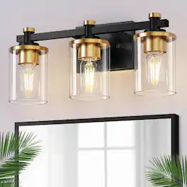 Jandcase - 20 in. 3-Light Black Gold Bathroom Vanity Light with Clear Glass Shades for Mirror and Vanity
