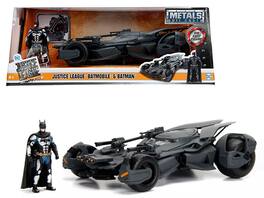 2017 Justice League Batmobile with diecast Batman Figure 1/24 Diecast Model Car by Jada - Black