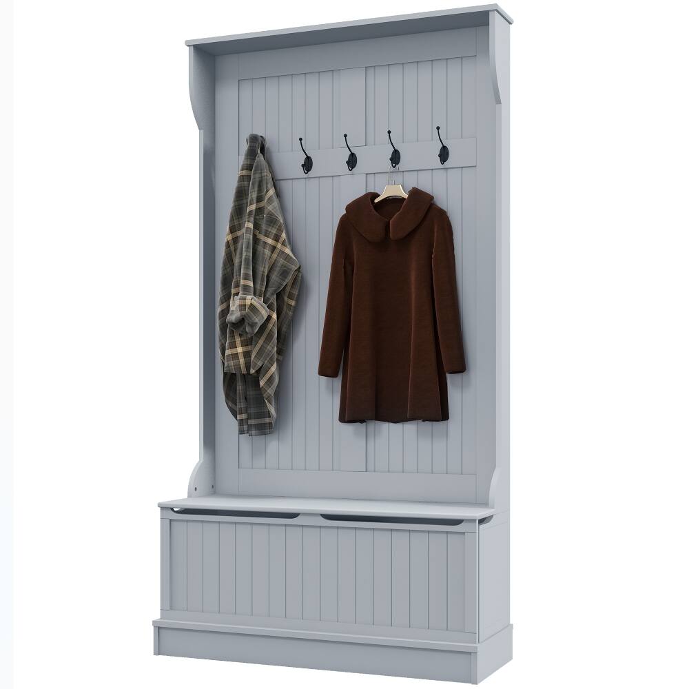 Alt View 6. Loheer - Loheer 3-In-1 Entryway Hall Tree, Gray Coat Rack With Shoe Storage, 38 Inch Wide - Gray.