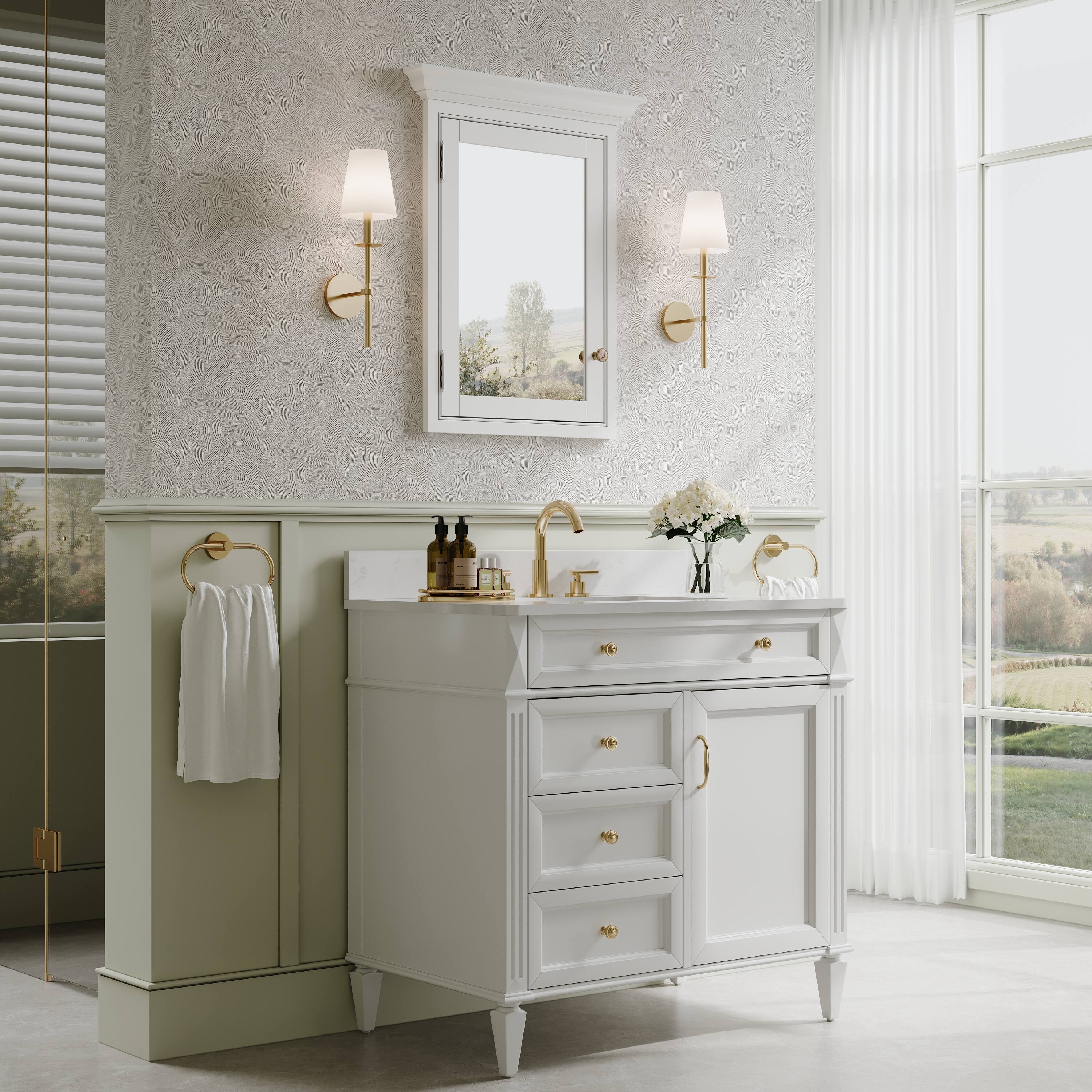 Alt View 7. WELLFOR - 24 in. W x 30 in. H Rectangular Recessed Solid Wood Bathroom Medicine Cabinet with Mirror, Bi-view Glass Magnetic Door - White.