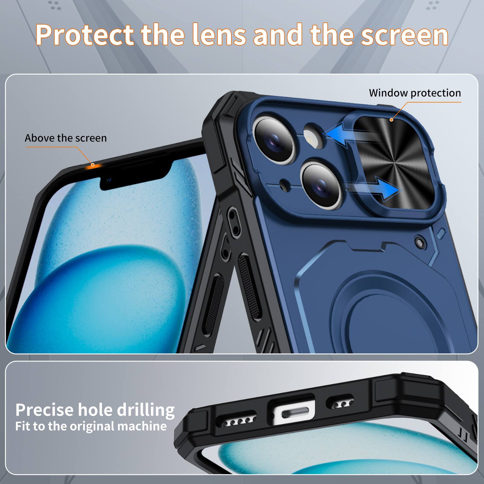 Protect the lens and the screen

Window protection

Above the screen

Precise hole drilling

Fit to the original machine