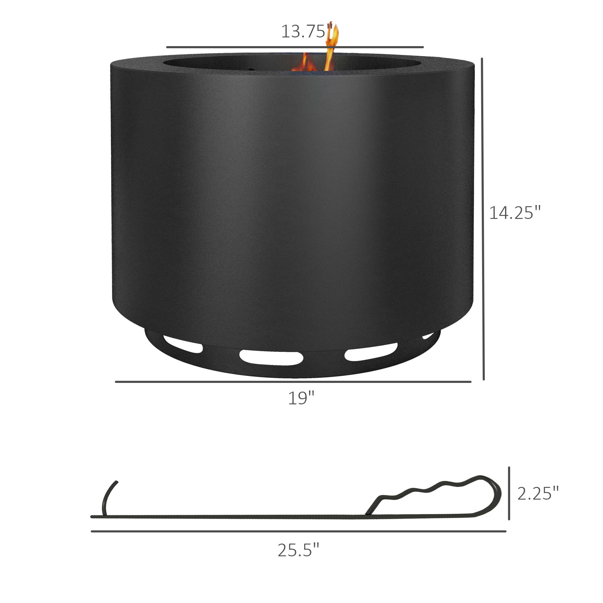 The corrected dimensions are:

- Height: 14.25"
- Diameter: 13.75"
- Bottom width: 19"
- Overall length: 25.5"
- Thickness: 2.25"