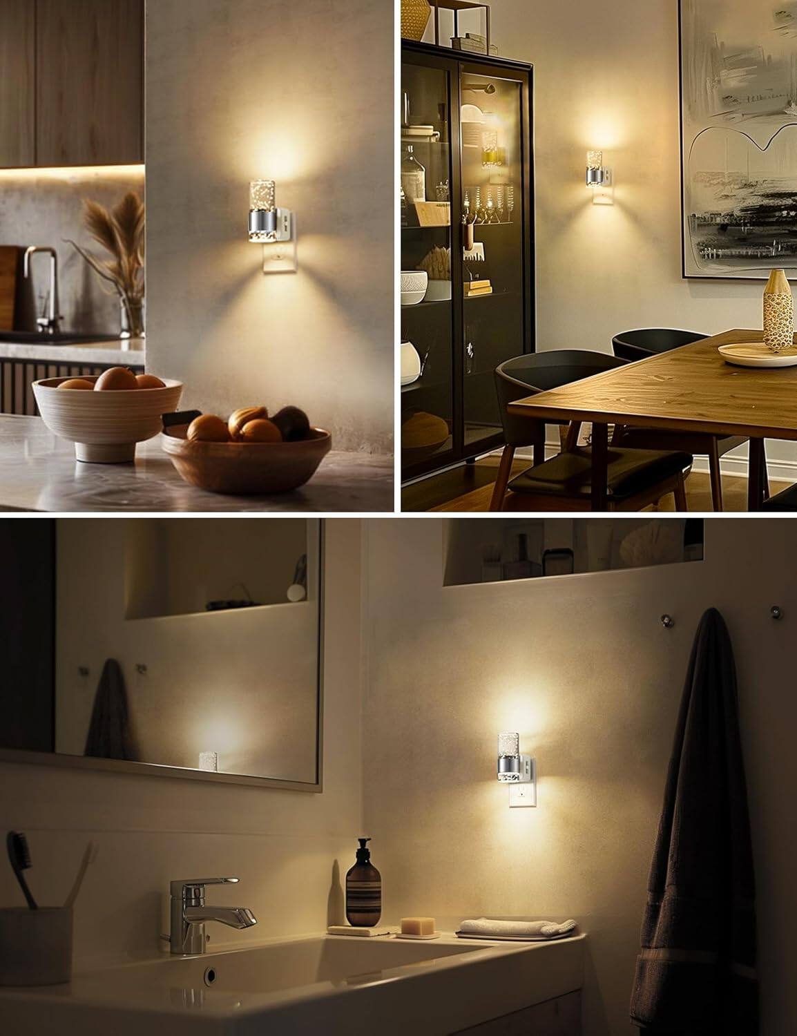 Alt View 3. Jandcase - JANDCASE 2-Pack 1W  Plug-in Night Light, 3000K Warm Glow, Bubble Acrylic Pillar, Up/Down Light, , US 3-Prong - Silver.