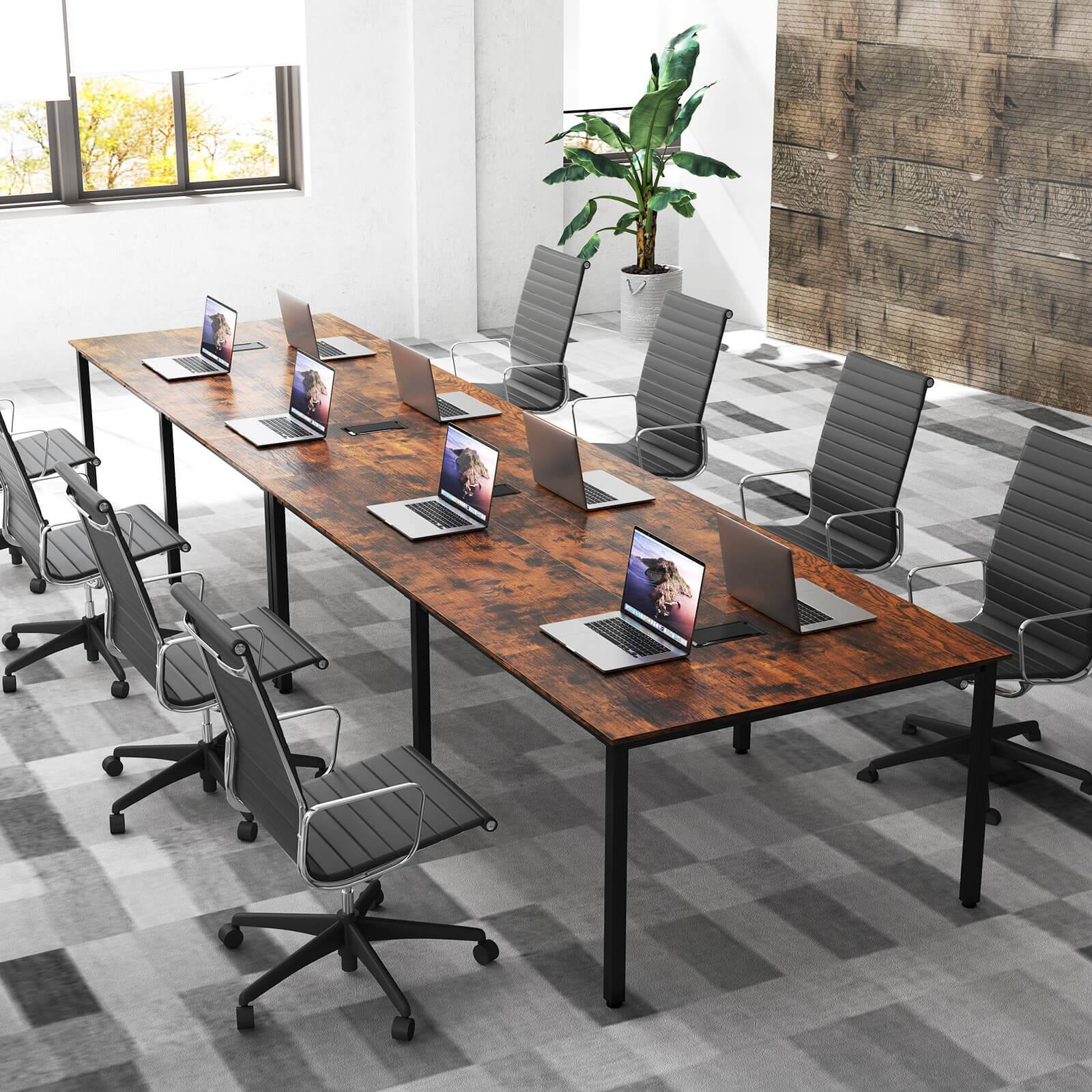 Alt View 1. Costway - Costway 2 PCS 95" x 48" Large Meeting Table Seats up to 10 People 2 Cable Grommets for Office - Brown.