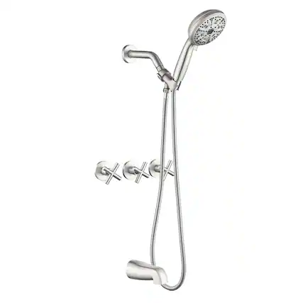 Front. Boyel Living - Brushed Nickel Shower Set with 10 Function ABS Handheld Shower Three Handle Control and High Flow Tub Spout - Brushed Nickel.