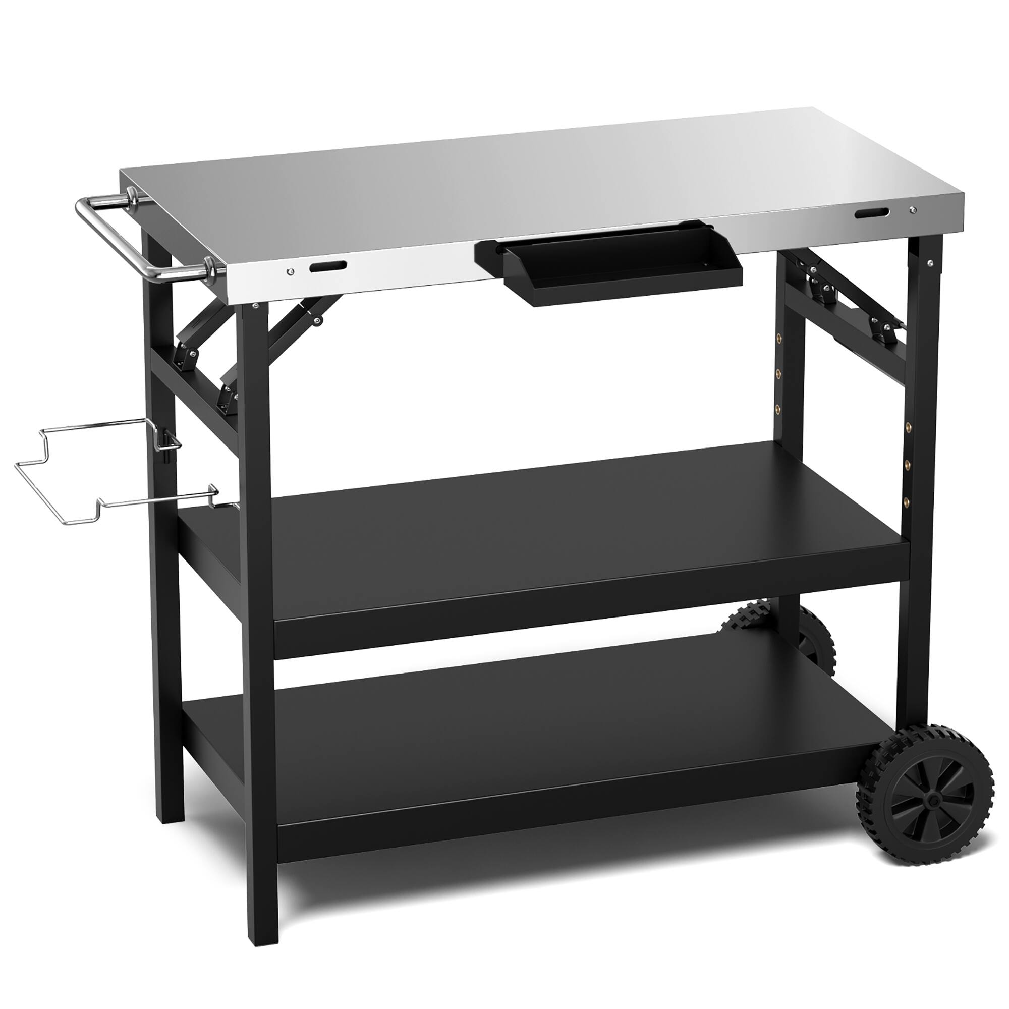 Alt View 9. Gymax - Gymax 3-Shelf Movable Grill Cart Table Home & Outdoor Multifunctional Stainless Steel - Black + Sliver.