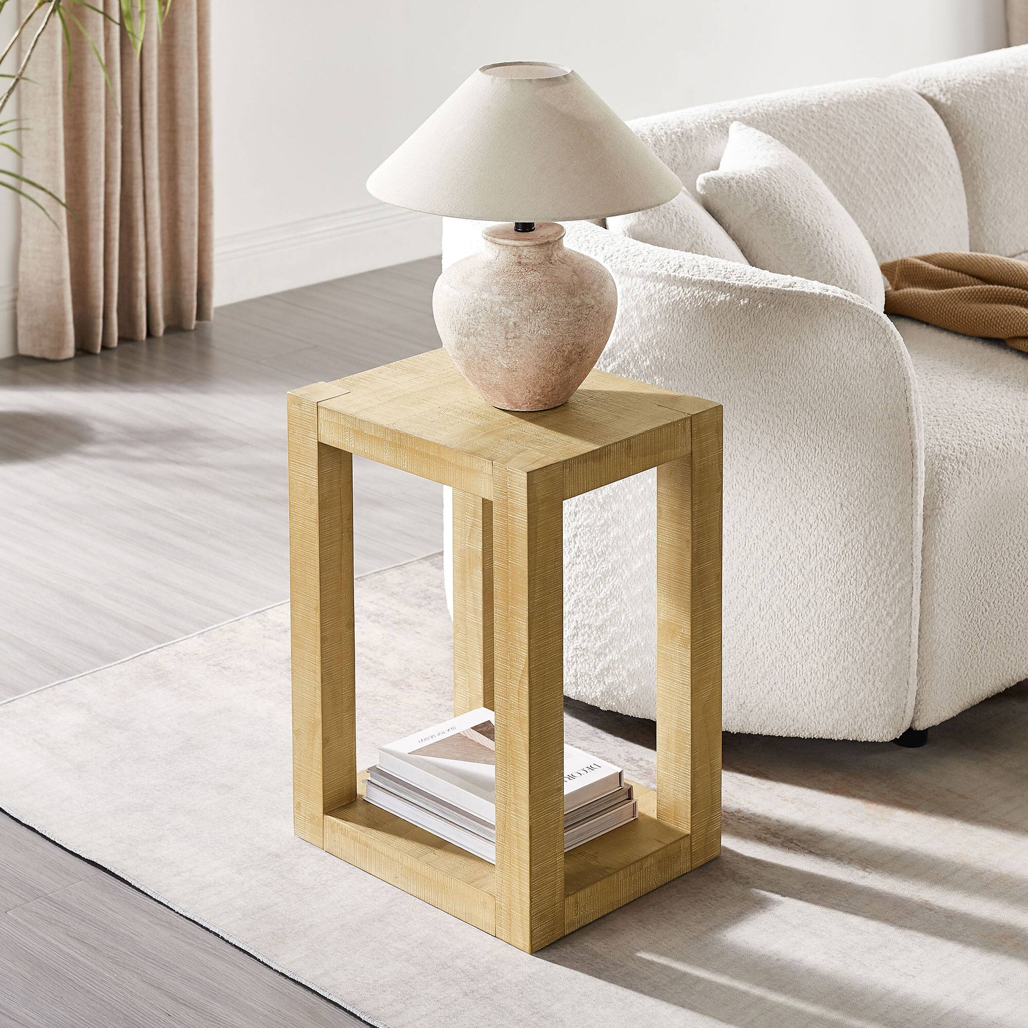 TinyHomie 14 Inch Rectangular Mdf Side Table Modern Design Natural ...
