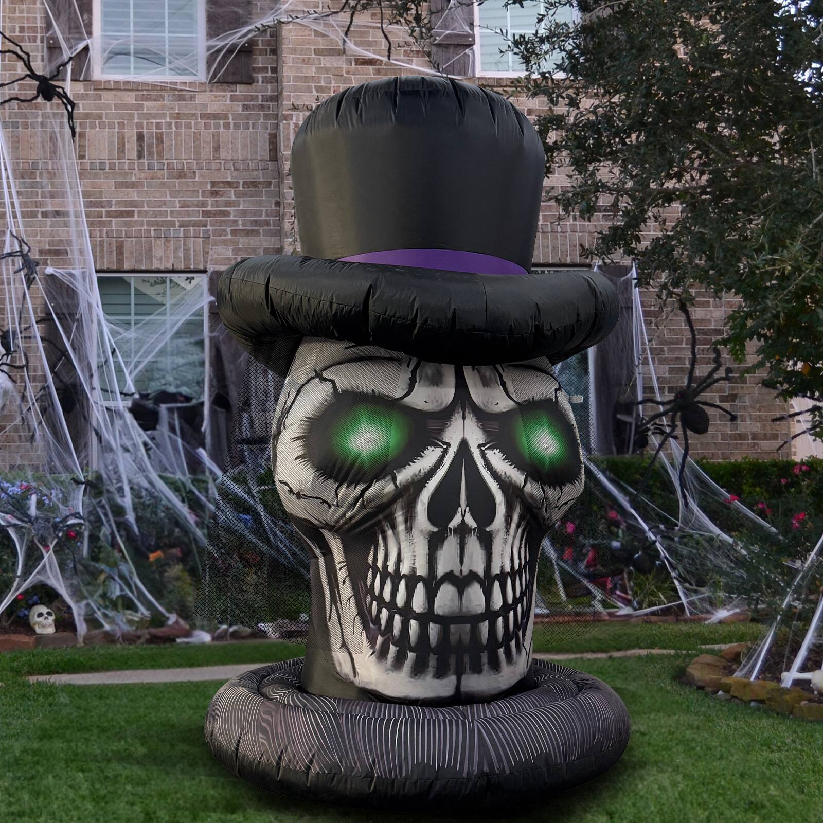 Back. GOOSH Inflatables - GOOSH 6FT Inflatable Skull with Top Hat – Light-Up Halloween Yard Decoration - Black.