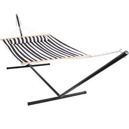 Sunnydaze - 2-Person Quilted Fabric Hammock with 15' Stand - Black & White