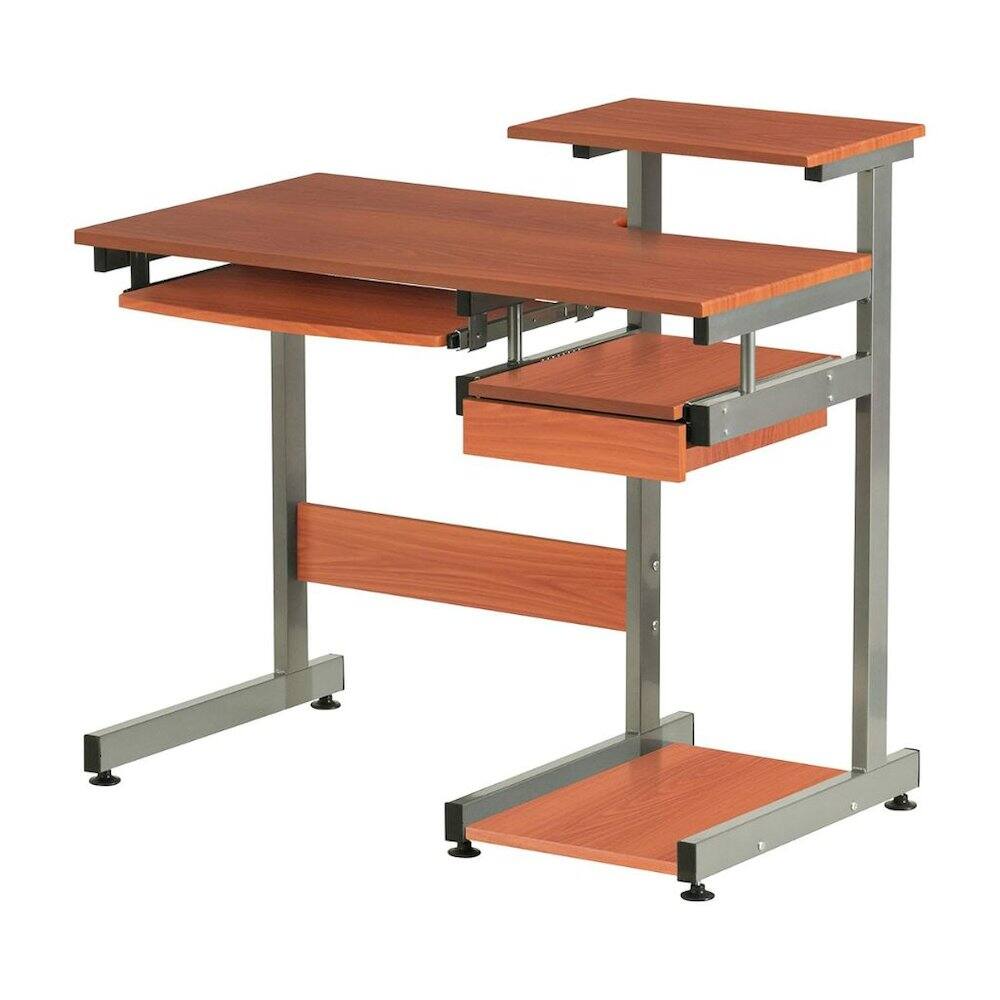 Back. FurniFact - Brown Sturdy Desk With Drawer And 4 Shelves - Brown.