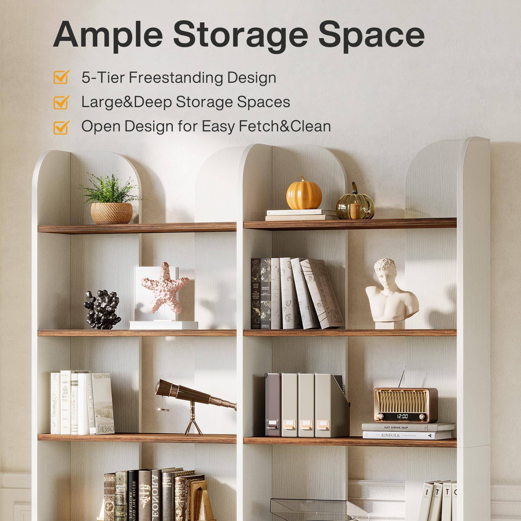 Tribesigns 5 Tier Farmhouse Bookshelf, 70.87 Inch Tall Double Wide ...