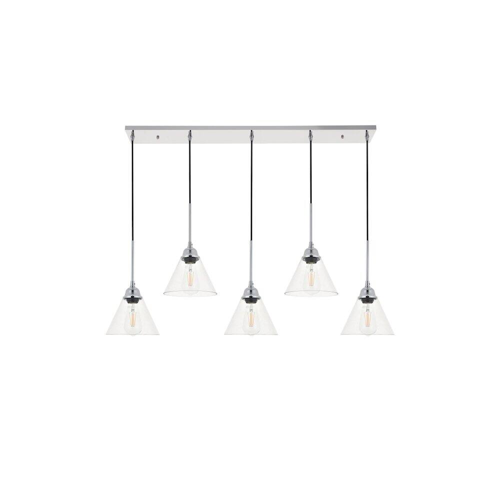 Alt View 4. Living District - Histoire 5 Light Chrome Pendant - Chrome And Clear.