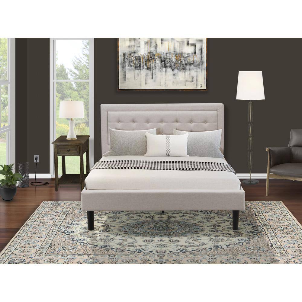 Alt View 4. East West Furniture - FN08Q-1DE07 2-Piece Platform Bedroom Furniture Set with 1 Modern Bed and a Mid Century Nightstand - Mist Beige Linen - Mist Beige.