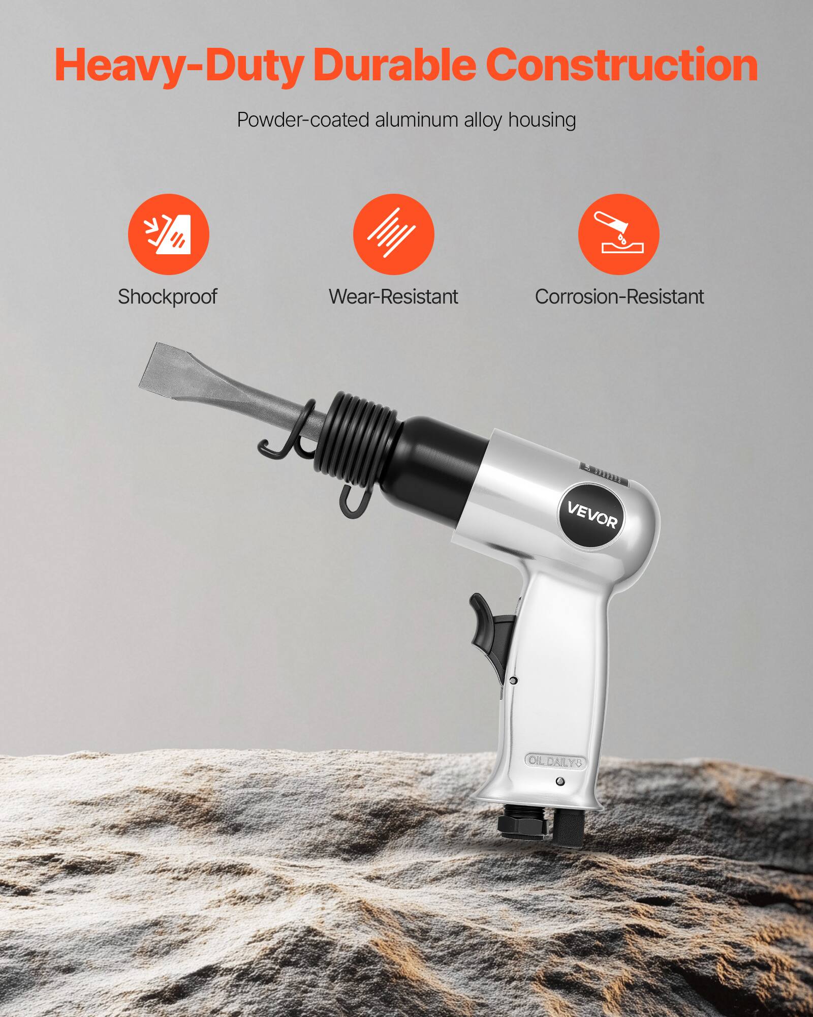 Heavy-Duty Durable Construction  
Powder-coated aluminum alloy housing  

- Shockproof  
- Wear-Resistant  
- Corrosion-Resistant  

VEVOR  
OIL DAILY