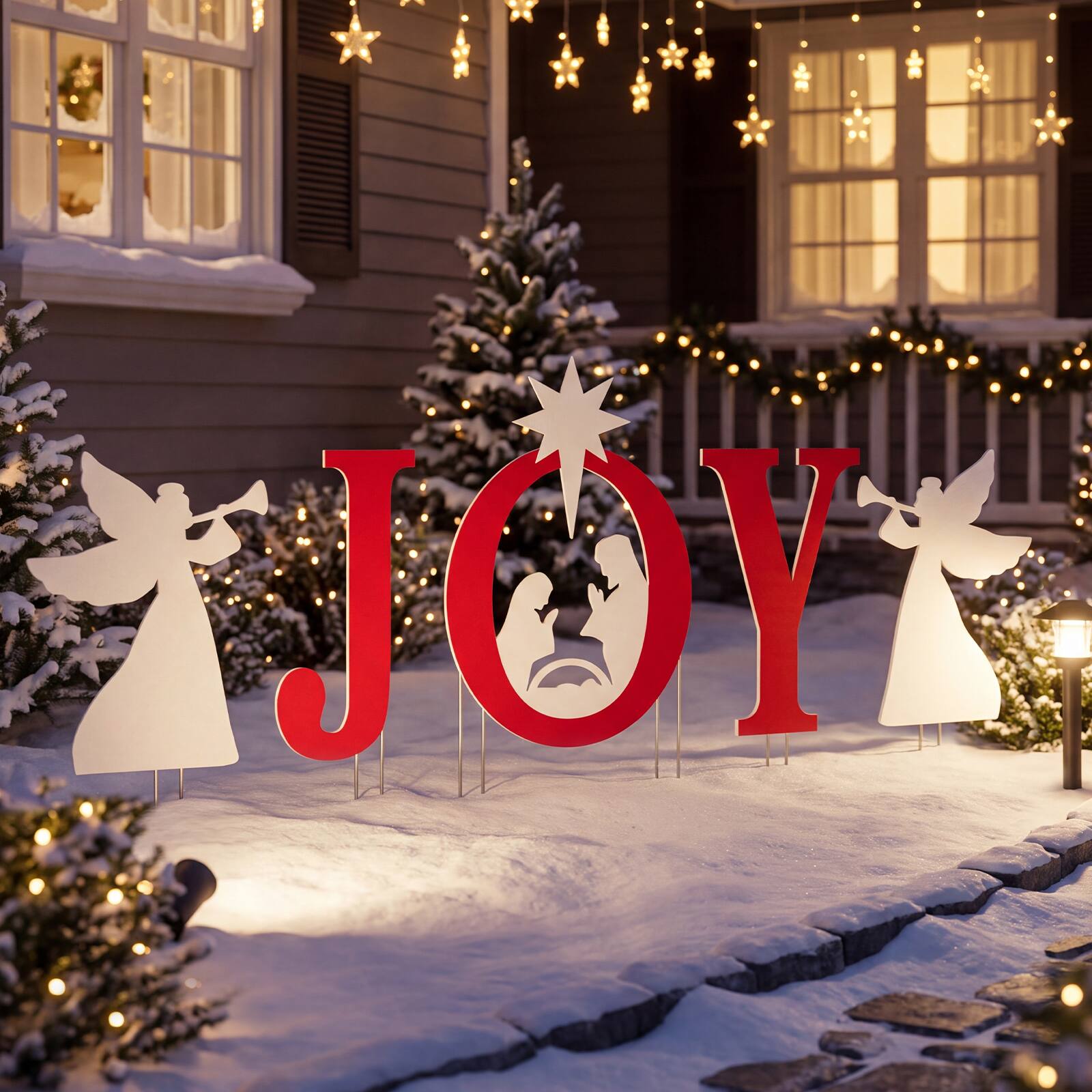 Costway 5 PCS JOY Nativity Christmas Yard Sign Set with Angels, Holy ...