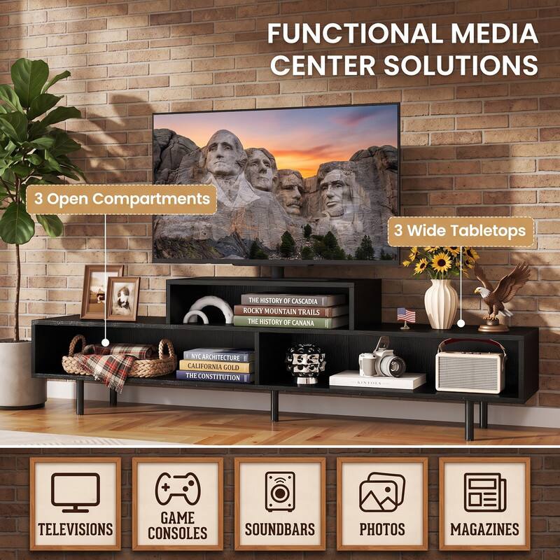 FUNCTIONAL MEDIA CENTER SOLUTIONS

3 Open Compartments
3 Wide Tabletops

THE HISTORY OF CASCADIA ROCKY MOUNTAIN TRAILS
THE HISTORY OF CANADA

NYC ARCHITECTURE
CALIFORNIA GOLD
THE CONSTITUTION

KINTOLS

GAME TELEVISIONS CONSOLES SOUNDBARS
PHOTOS
MAGAZINES
